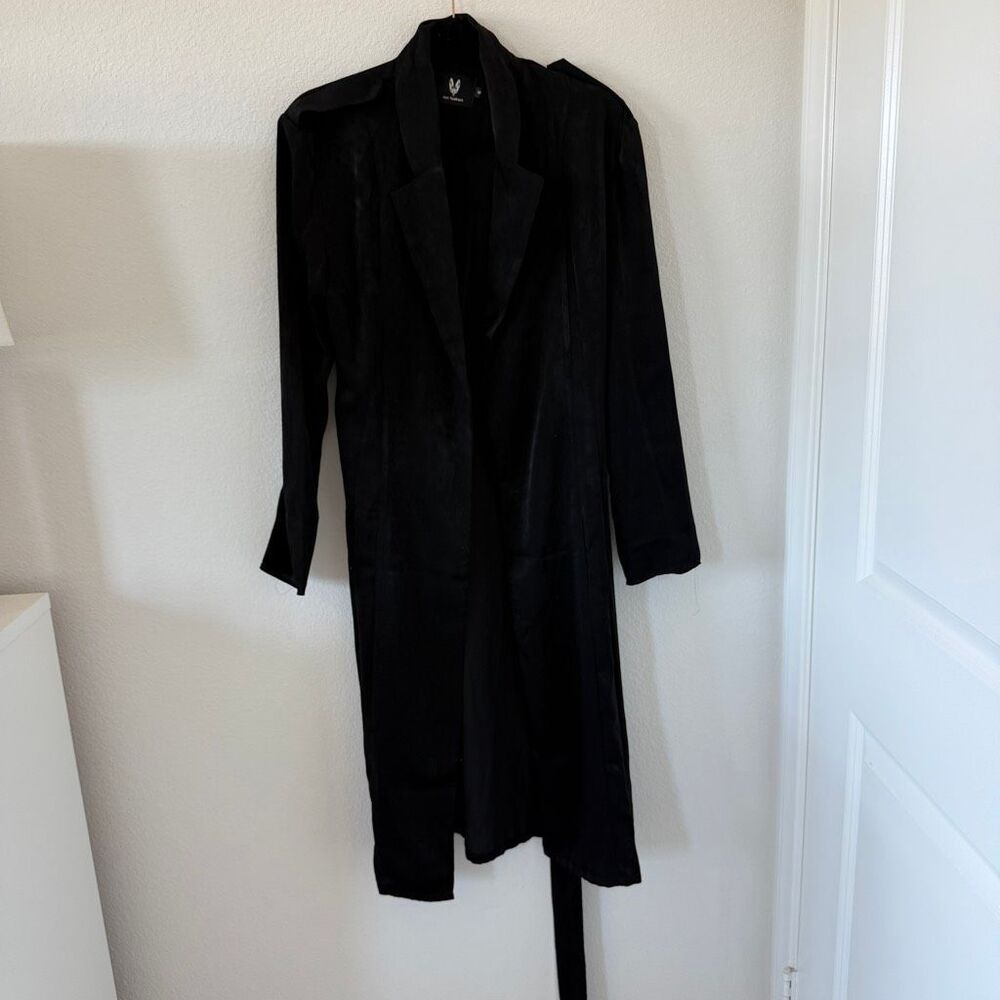 EUC Satin Black Lightweight Trench Coat, size: M